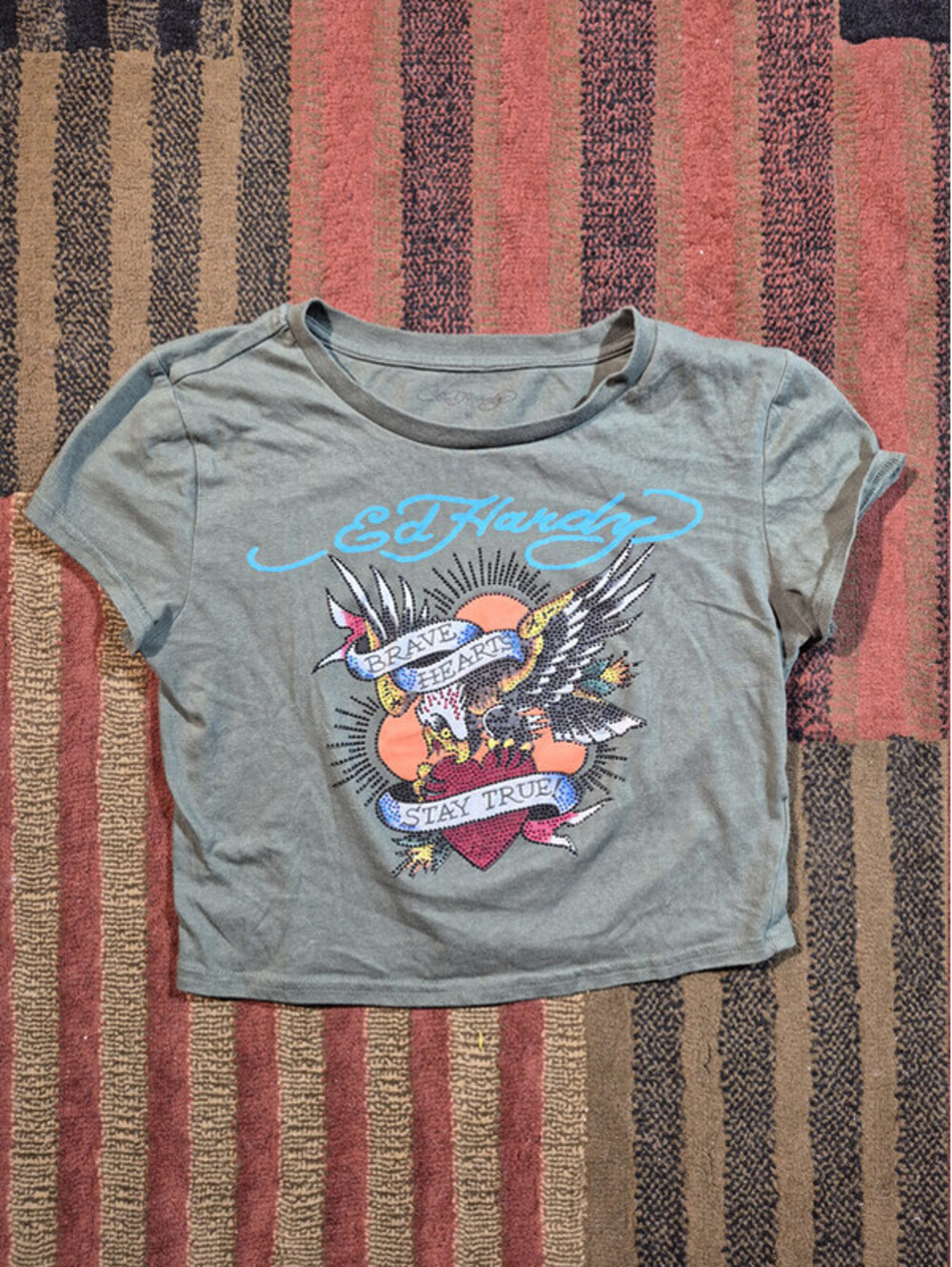 Ed Hardy Brave Hearts Stay True Eagle Rhinestone Baby Tee